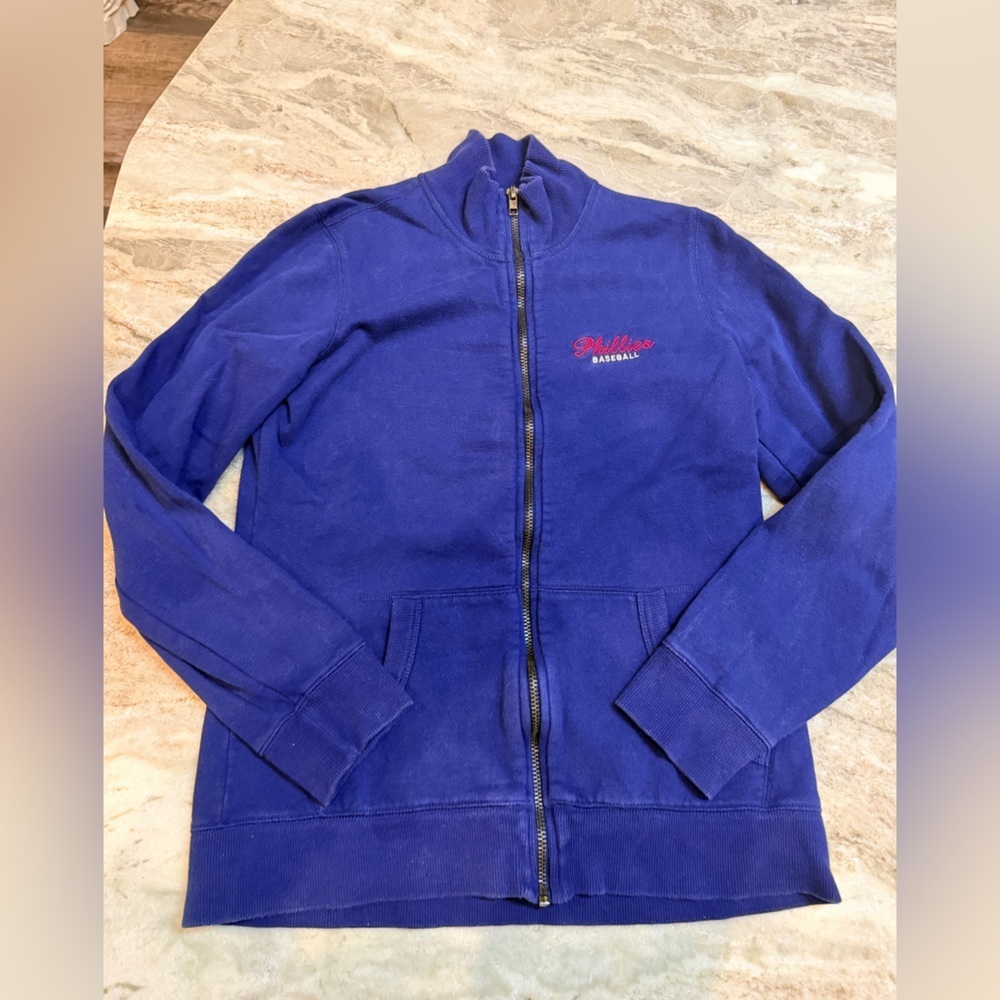 Antigua Phillies Baseball Full Zip Jacket Medium Blue